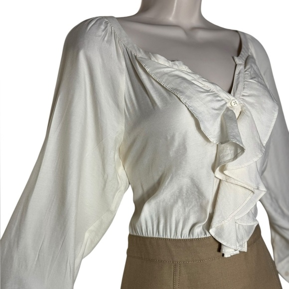 Ann Taylor Loft Women's Size 12 Cream Brown Khaki Ruffled Neutral Dress Slit - Picture 6 of 10